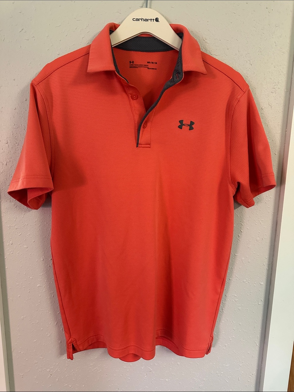 Under Armour Men’s Coral-Red Polo with Contrast Trim